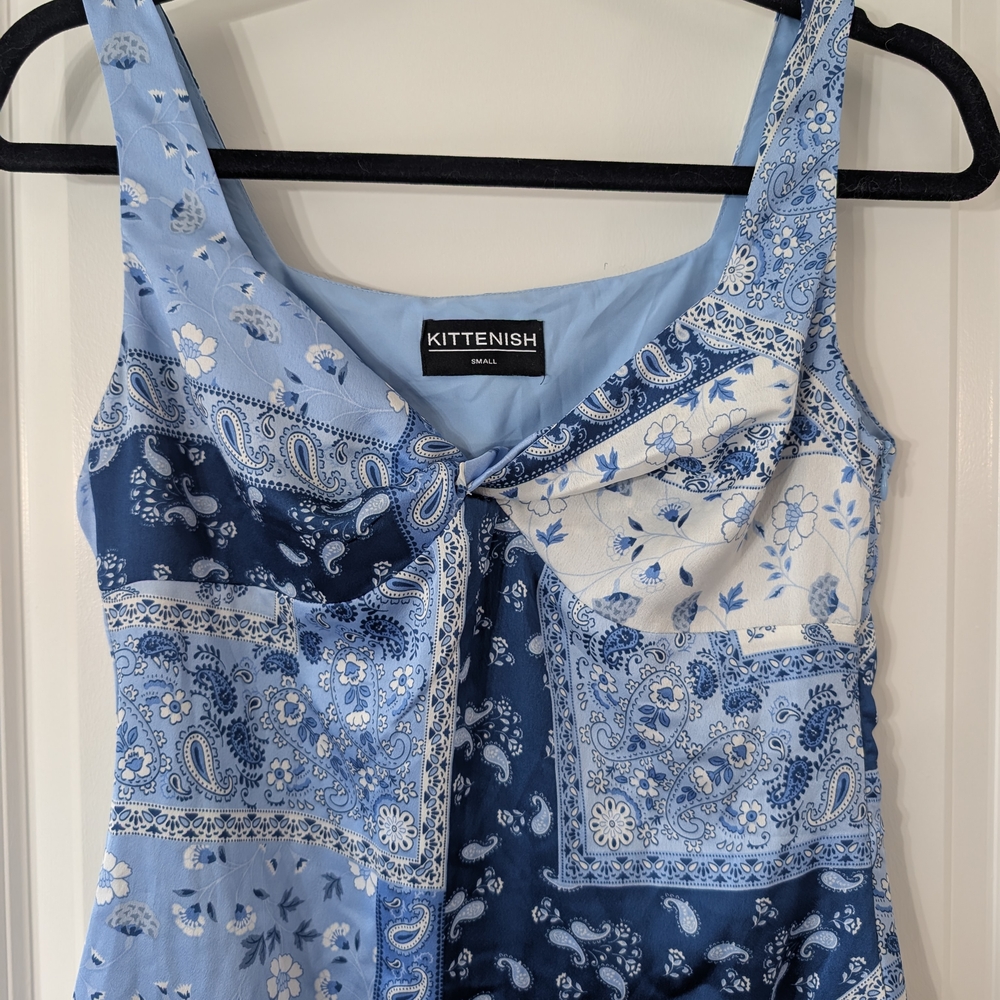 Kittenish Blue Floral Patchwork Dress